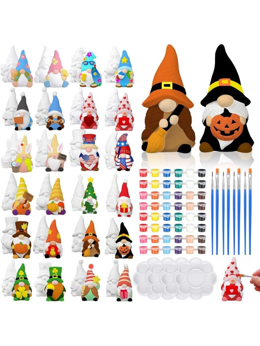 24 Pcs Halloween DIY Ceramic Gnomes Set with Paints & Brushes for Fun Crafts